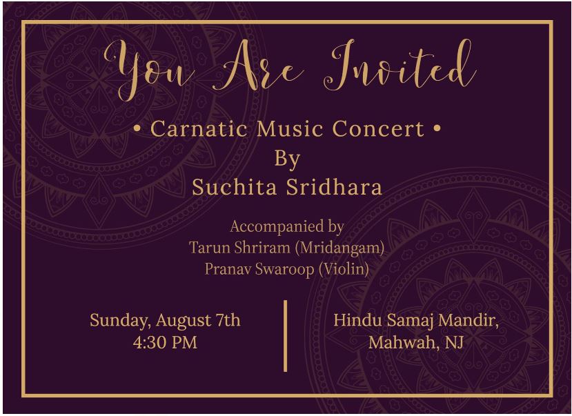 Carnatic Music Concert by Suchita Sridhara